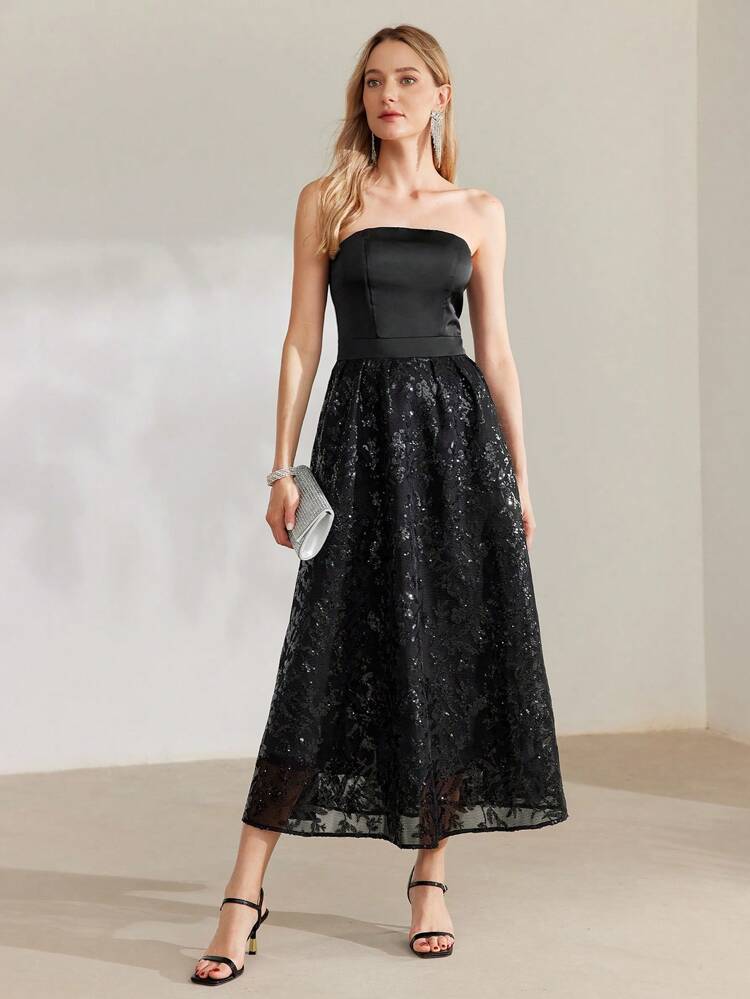 CONTRAST SEQUIN A LINE TUBE DRESS
