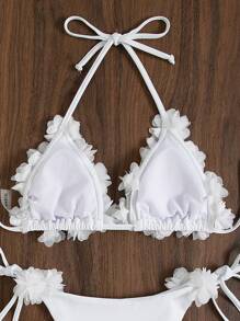 SHEIN Swim Summer Beach Appliques Halter Triangle Bikini Top