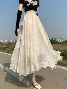 女士浪漫宽松蕾丝荷叶边下摆蝴蝶裙