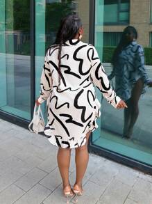 Slaydiva Elegantes Sommer Urlaubshemd mit weiter Passform, asymmetrischem Saum und Allover-Muster mit Langarm