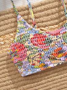 SHEIN Swim Ensemble de bikini sexy d'été pour femmes avec imprimé floral à col en ras-du-cou