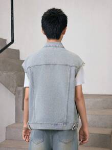 Teenage Boys' Denim Jacket, Fashionable Retro Casual Vintage Distressed Washed Denim Coat