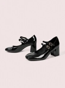 CUCCOO DOLLMOD Fashionable Black Mary Jane Round Toe High Heel Shoes For Women Spring Shoes Spring Break Easter