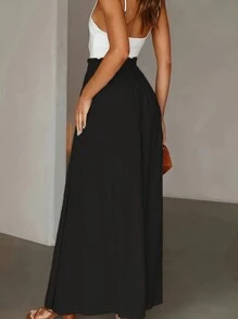 Women's Casual Solid Color Wide Leg Pocket Pants