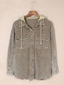 CILKOO Women's Minimalist Everyday Hooded Long Sleeve Regular Jacket - Brown - View 1