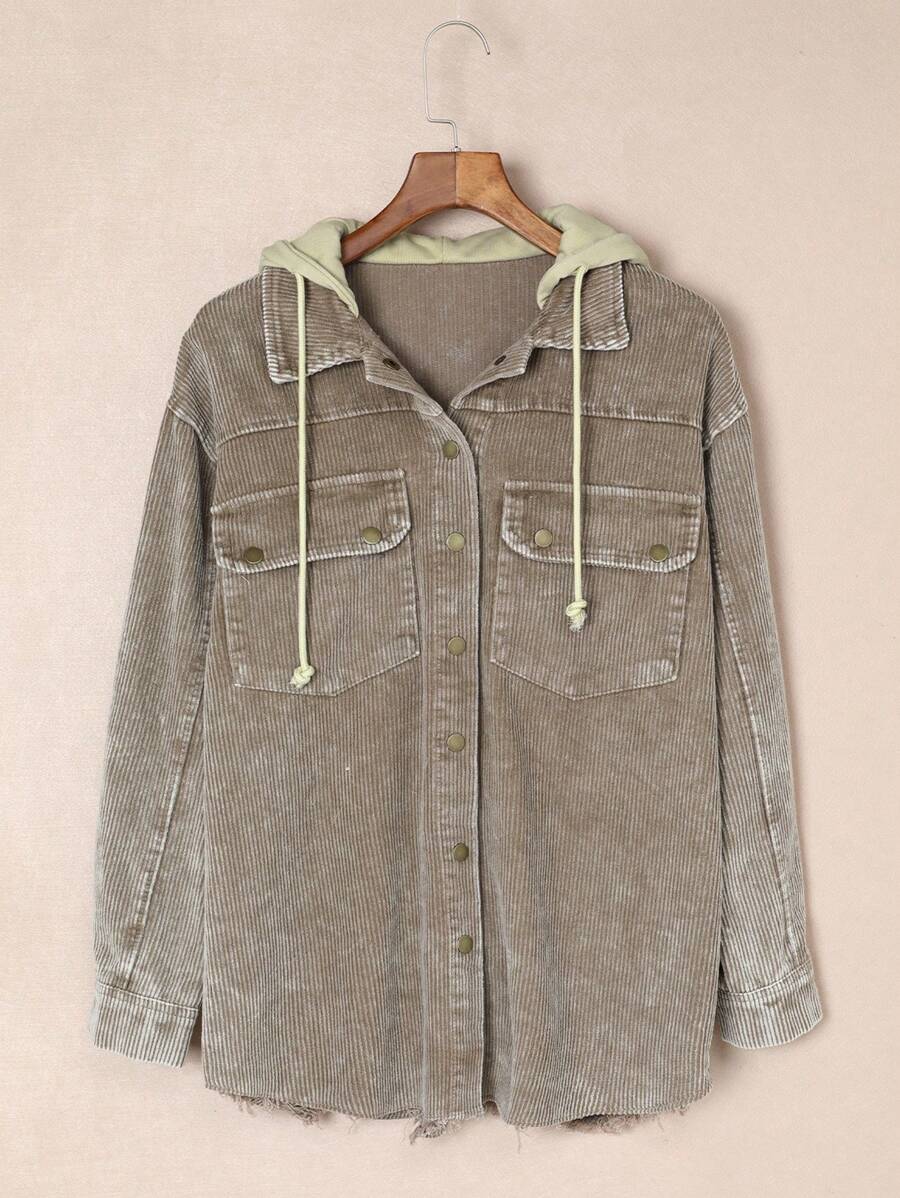 CILKOO Women's Minimalist Everyday Hooded Long Sleeve Regular Jacket - Brown - View 1