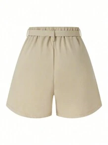 SHEIN LUNE Plus Button Front Belted Shorts - Apricot - View 2