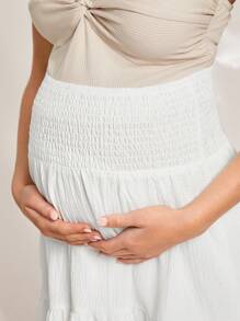 MaterniChic Maternity Party Multi-Layered Ruffle Hem Elastic Waist Skirt - White - View 3