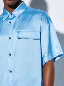 Manfinity VCAY 1pc Men Summer Gorgeous Woven Business Casual Party Oversize Satin Halloween Shirts Back To School
