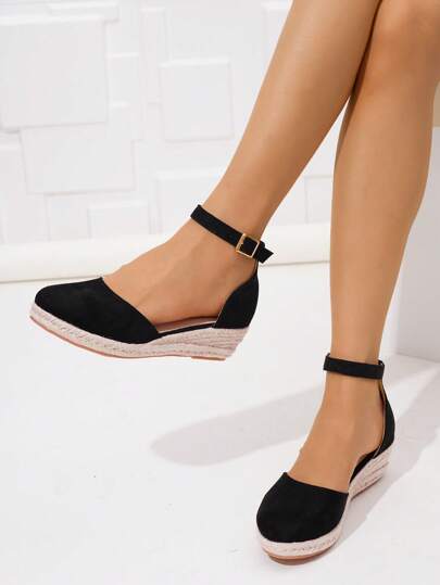 Fashionable Women's Casual Vacation Straw Braided Wedge Sandals With Thick Sole