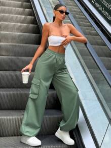 RueChic Women Mint Green Parachute Cargo Pants - Mint Green - View 5