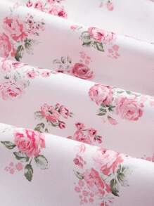 SHEIN MOD 浪漫粉色花卉印花胸前荷叶边装饰连衣裙，带有层叠荷叶边和宫廷风格，适合女性 - 杏色 - 查看 4