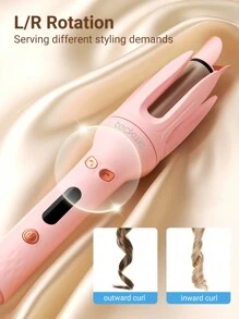 Teckwe 自动卷发器，卷发棒旋转，4 档可调节温度，快速自旋转造型，40S 快速加热，28mm 大波浪卷发全覆盖防烫 3000 万负离子适合懒散的人，易于使用 - 英国插头 圣诞礼物，秋冬季假期露营必备品 度假必需品 度假配件，露营用品 - 粉色 - 查看 5