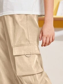 SHEIN Tween Boy Casual Stylish Side Flap Pocket Cargo Pants For Older Kids - Khaki - View 4