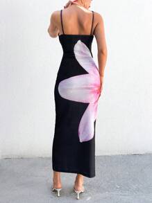 RueChic Black Mesh Printed Long Dress - Black - View 5