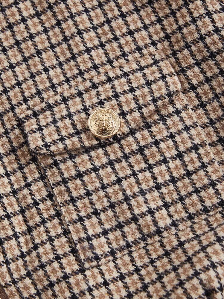 SHEIN MOD Abrigo corto de mujer vintage a cuadros, abrigo de invierno, ropa de vuelta al colegio, abrigo color caqui - Caqui - Añade 8