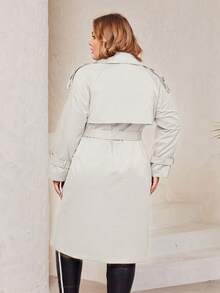 Plus Size Solid Color Double-Breasted Waistband Casual Trench Coat - Beige - View 2
