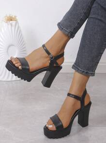 Women's Comfy And Versatile High-Heeled Sandals With Single Buckle Strap, Women's High-Heeled Sandals