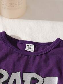 Conjunto casual de hip-hop y streetwear Harajuku para niños con láser plateado/morado deportivo en la nueva llegada de otoño, que incluye 3 piezas - Multicolor - Ver 4