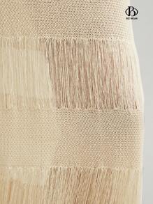 BizChic 女士夏季純色無袖圓領長款休閒毛衣連衣裙 - 杏色 - 查看 7