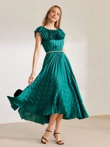 MOTF PREMIUM ĐẦM XẾP EO VỪA - Màu xanh lá cây đậm - Xem 4