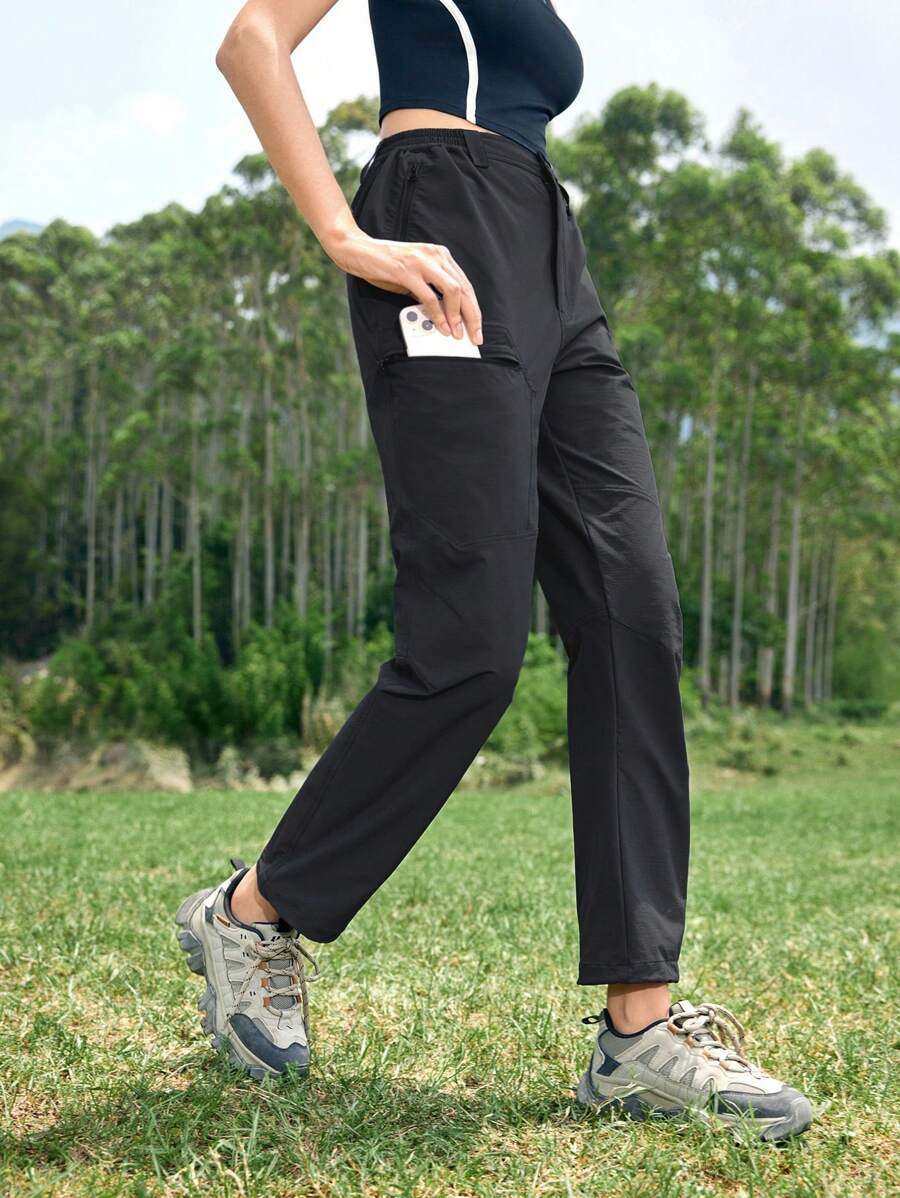 In My Nature 女士純色休閒戶外日常搭配長褲 - 黑色 - 查看 1