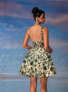 SHEIN Belle Vestido elegante, hermoso y lindo con contrastes de color verde y champán, con vestido de flores 3D y lentejuelas, apropiado para eventos de boda, despedidas de soltero, vacaciones, vestidos de graduación de baile de promoción (estilo industrial pesado). Vestido semi formal para invitado de boda, para fiesta de cumpleaños o graduación - Verde Oscuro - Ver 2