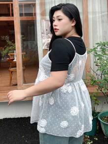 Dazy Petite Plus Plus Size Women's Simple Daily Semi-Transparent Printed Camisole Top - White - View 2