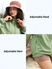 In My Nature Chaqueta deportiva de mujer para actividades al aire libre y con capucha de longitud media para trayectos urbanos, a prueba de viento para senderismo al aire libre - Verde - Ver 5