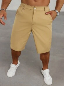 Manfinity Homme Men's Solid Color Khaki Pants For Daily Wear - Khaki - View 8