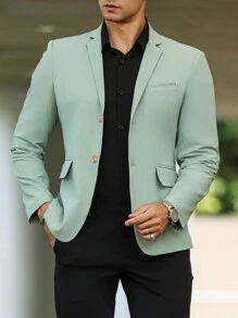 Manfinity Mode Men's Single-Breasted Suit Jacket, Leisure Suit, Suitable For Weddings - Green - View 4