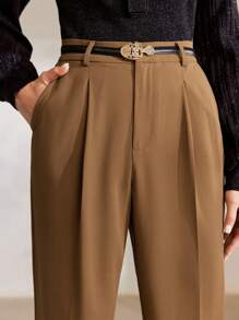 MOTF PREMIUM Pantalones cónicos a medida con pliegues prensados - Marrón - Ver 3