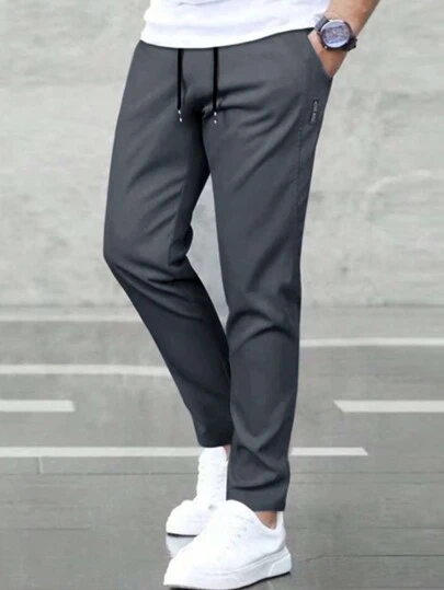 男士抽绳腰口袋直筒跑步运动休闲裤，秋季