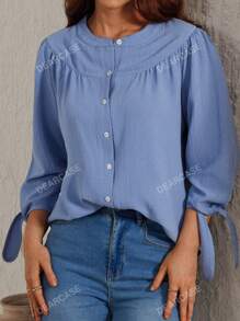 DEARCASE Women's Spring/Summer Solid Color Single-Breasted Shirt With Solid Knot Cuff