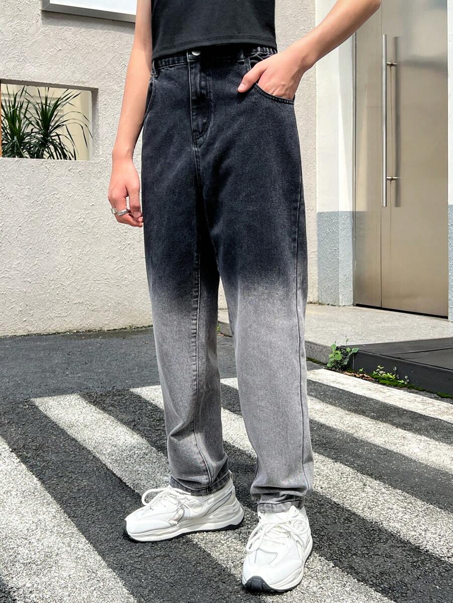 Teen Boys' Distressed Personalized Spray Painted Mustang Cool Wind Jeans. - Black - View 1