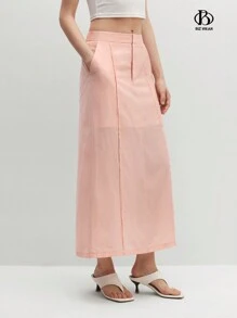 BizChic Hot Pink Office Lady Elegant Business Professional Skirt With Sheer Design - Dusty Pink - View 4