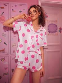 Women's Short Sleeve And Shorts Pajama Set With Smiling Face Pattern - White - View 1