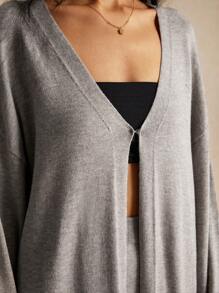 Poéselle 2 件/套罗纹纯色针织毛衣开衫套装，新款开衫低腰裙毛衣两件套，秋季毛衣，秋季套装，开衫长款，基本款，FW24 - 淺灰色 - 查看 2