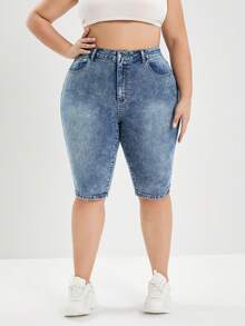 Jeans ajustados de talla grande, color azul lavado - Azul lavado medio - Ver 6