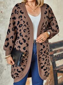 Plus 豹纹落肩开衫，棕色女式开衫 - 彩色 - 查看 3