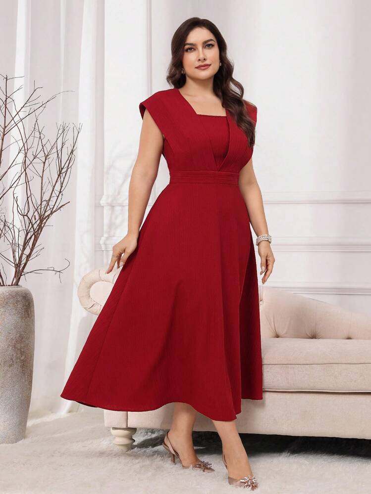 shein burgundy dress plus size SHEIN MOD Plus Size Women's Burgundy Floral Embroidery Ruched Waist Midi  Dress,Puff Sleeve Elegant Curve Wedding Guest Party Summer Country  Cottagecore Dress