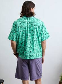 Manfinity VCAY Męska, tkana, modna, codzienna, młodzieżowa, luźna koszula z krótkim rękawem i nadrukiem - Miętowy Zielony - Zobacz 2