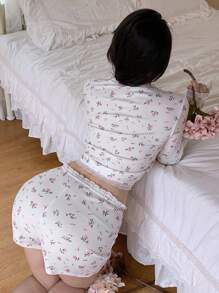 DAZY 1 Stück weißer Jacquard bequemer Hausanzug, weißer Pyjama-Set, Herbst-Winter-Kleidung