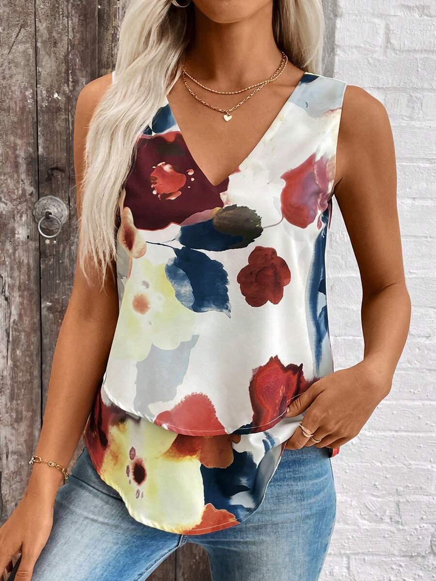 SHEIN LUNE Floral Print Tank Top For Summer - Multicolor - View 1