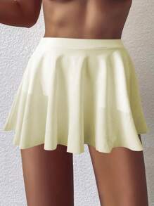 SHEIN Swim Women Swimwear Bottom Skort, 2 In 1 Design With Ruffle Trim Summer - Apricot - View 1