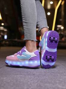 Light Up Shoes With 7 Colorful Led Lights, Rechargeable, Running Horse Light, Blinking Buckle, For Students Two Wheel Roller Skate Shoes,4 Wheels Stable, Rechargeable Light-Up Roller Shoes With 12 Modes