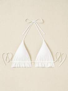 Swim Mod Women's Solid Color Simple Daily Halter Neck Tie Swimwear Top Summer - White - View 5