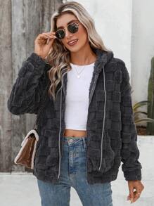 EMERY ROSE 秋季溫暖舒適的灰色休閒毛絨外套，適合外出穿著 - 灰色 - 查看 4