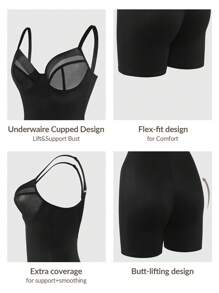 Shapelle Forme Shaping Underwire Cupped Mid Thigh Bodysuit Body Shaper Bust& Butt Lifter-Tummy Waist Thigh Control