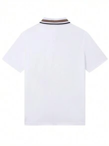 Camisa tipo polo de manga corta casual con ribete a rayas, para hombre, ideal para el verano y el golf - Blanco - Ver 3